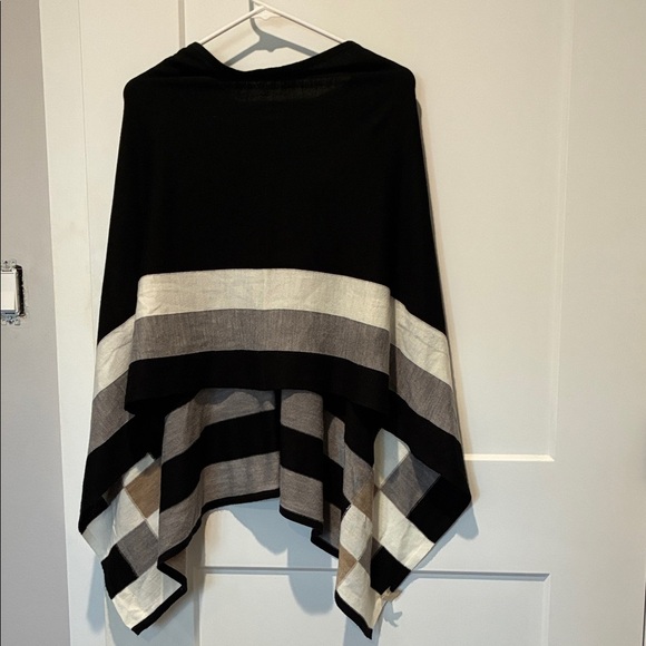 Calvin Klein Black Poncho with Gray and Cream Stripes - Picture 2 of 5